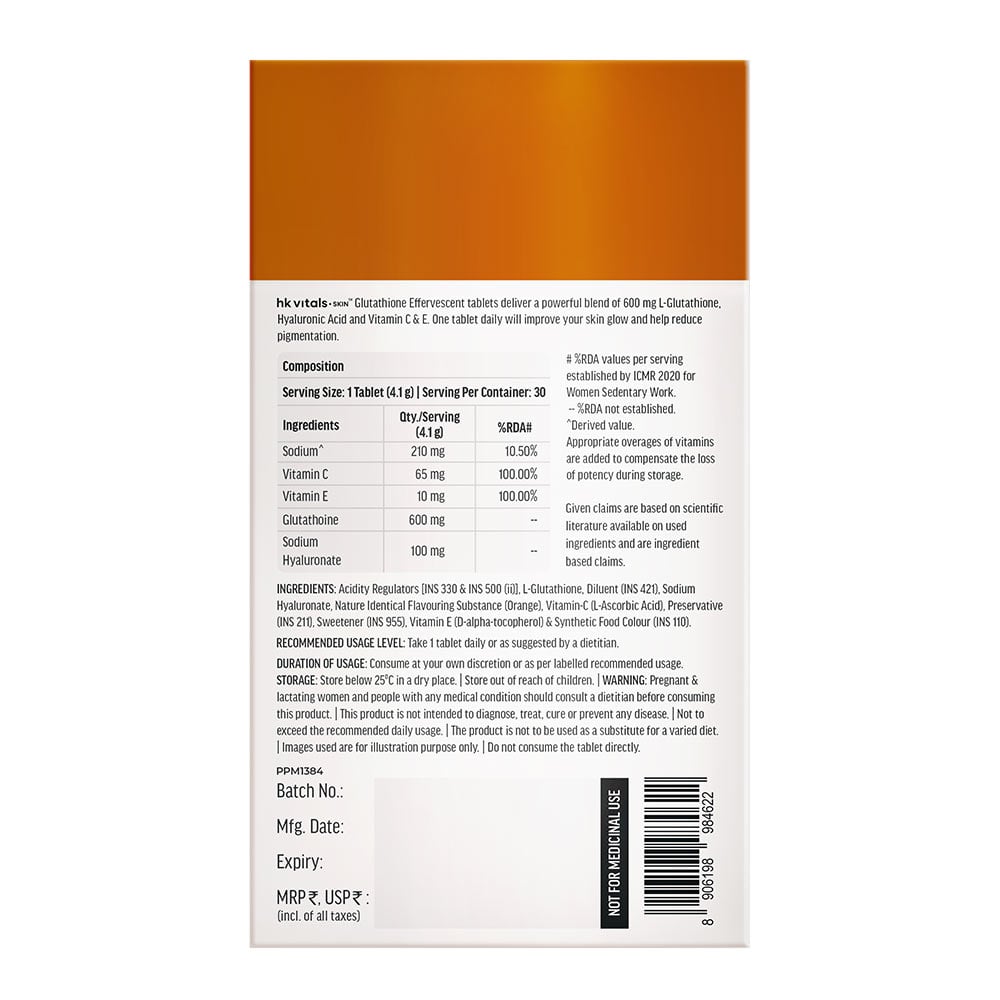 1 - HK Vitals Glutathione Effervescent with Vitamin C,  Orange (Pack of 2)  30 tablet(s) 