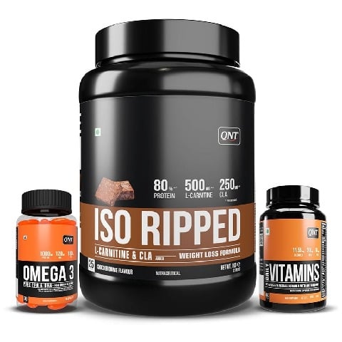 1 - QNT ISO Ripped, Omega 3 (1000 mg) 60 Softgels & Daily Vitamins 60 capsules Combo,  2.2 lb  Choco Brownie 