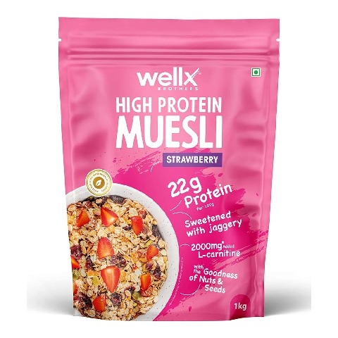 1 - WellX High Protein Muesli,  1 kg  Strawberry 