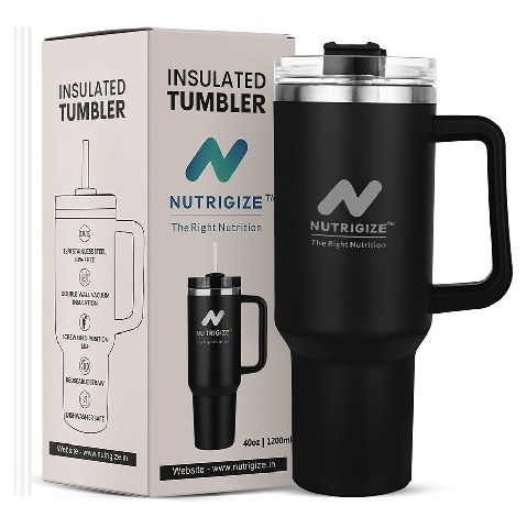 GHC Nutrigize Stainless Steel Tumbler Hot and Cold with Handle,  Black  1.2 L 