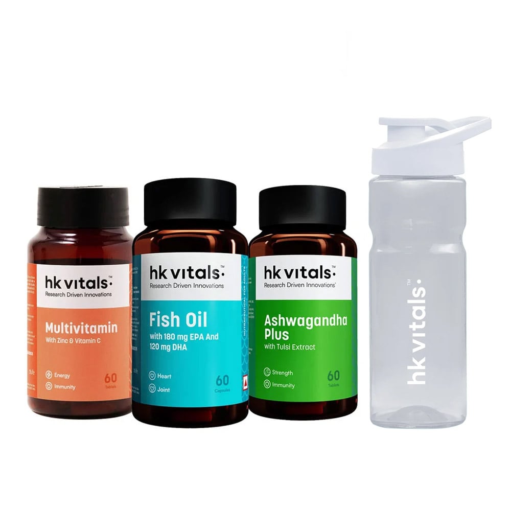 Ashwagandha & Multivitamin & Fish Oil 60 Caps & Sipper Combo