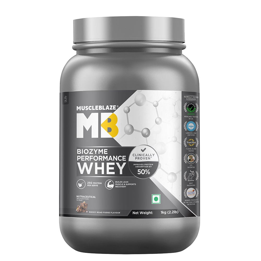 MuscleBlaze Biozyme Performance Whey Protein Powder (Old MRP), 2.2 lb Rocky Road Fudge-image-42