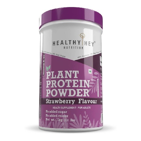 1 - HealthyHey Nutrition Plant Protein Powder, 2.2 lb Strawberry