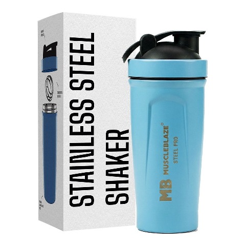 MuscleBlaze Stainless Steel Shaker,  Blizzard Blue  700 ml 