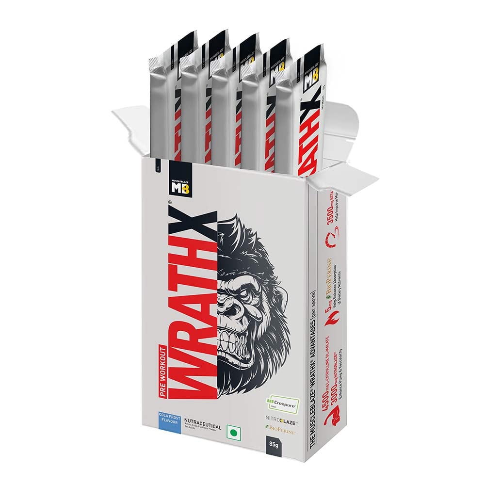 4 - MuscleBlaze Pre Workout WrathX,  0.19 lb  Cola Frost (Mono Carton Pack of 5)