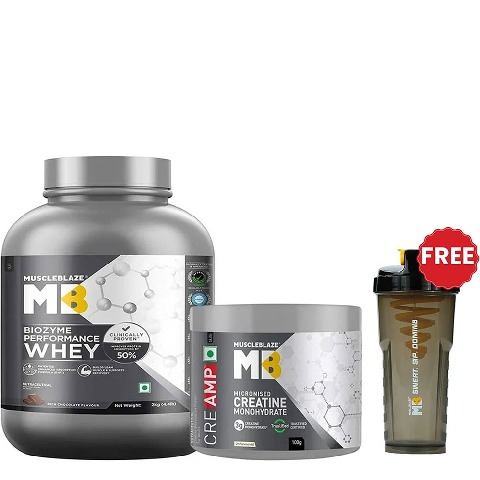 MuscleBlaze Biozyme Performance Whey 2kg Rich Chocolate & Creatine Monohydrate CreAMP 100g Combo