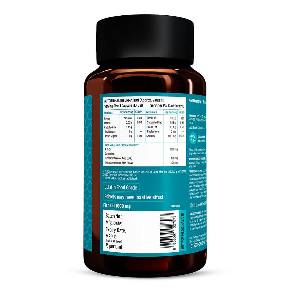 1 - HK Vitals Fish Oil 1000mg with 180mg EPA and 120mg DHA,  90 capsules