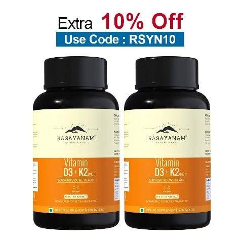 Rasayanam Vitamin D3 K2 (MK-7),  120 tablet(s)  Unflavoured (Pack of 2) 