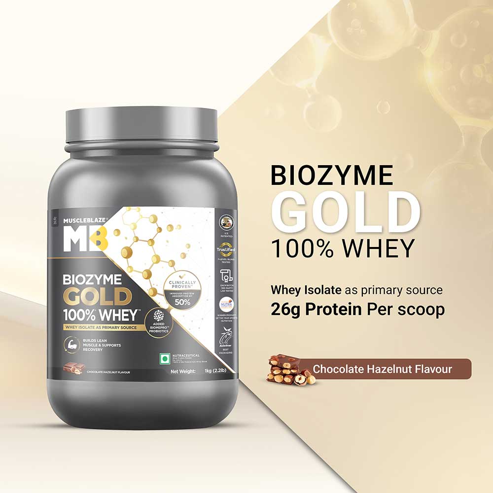 11 - MuscleBlaze Biozyme Gold 100% Whey,  2.2 lb  Chocolate Hazelnut