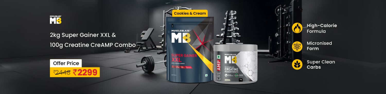 MuscleBlaze Super Gainer XXL 2 kg Cookies & Cream and Creatine Monohydrate CreAMP 100g Combo | BAU - 2448 | Offer Price - 2299