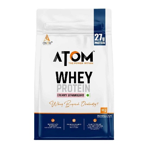 1 - AS-IT-IS Nutrition ATOM Whey Protein with Enzymes, 2.2 lb Creamy Strawberry