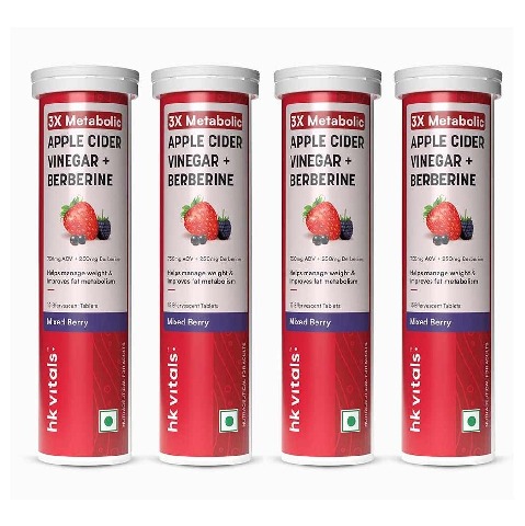 HealthKart HK Vitals 3x Metabolic ACV + Berberine Effervescent 60 Tabs Mixed Berry