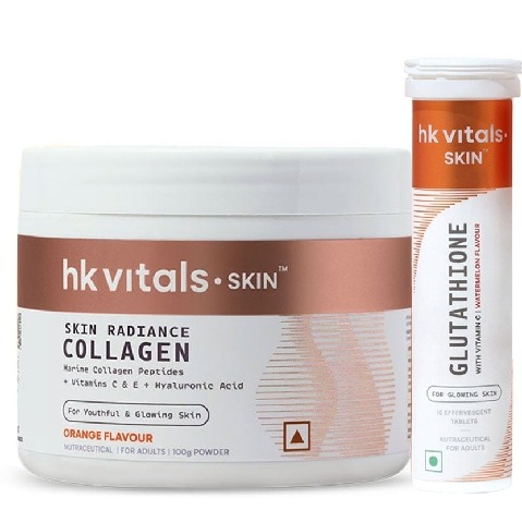 HealthKart HK Vitals Skin Radiance Collagen 100 g Orange & Glutathione Effervescent 15 Tabs Watermelon Combo