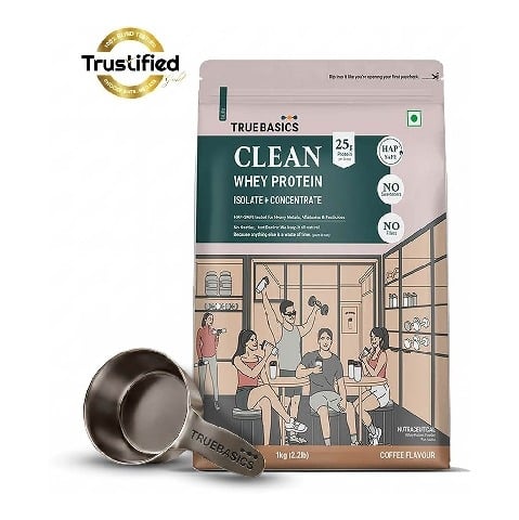 TrueBasics Clean Whey Protein (Isolate + Concentrate), 2.2 lb Coffee