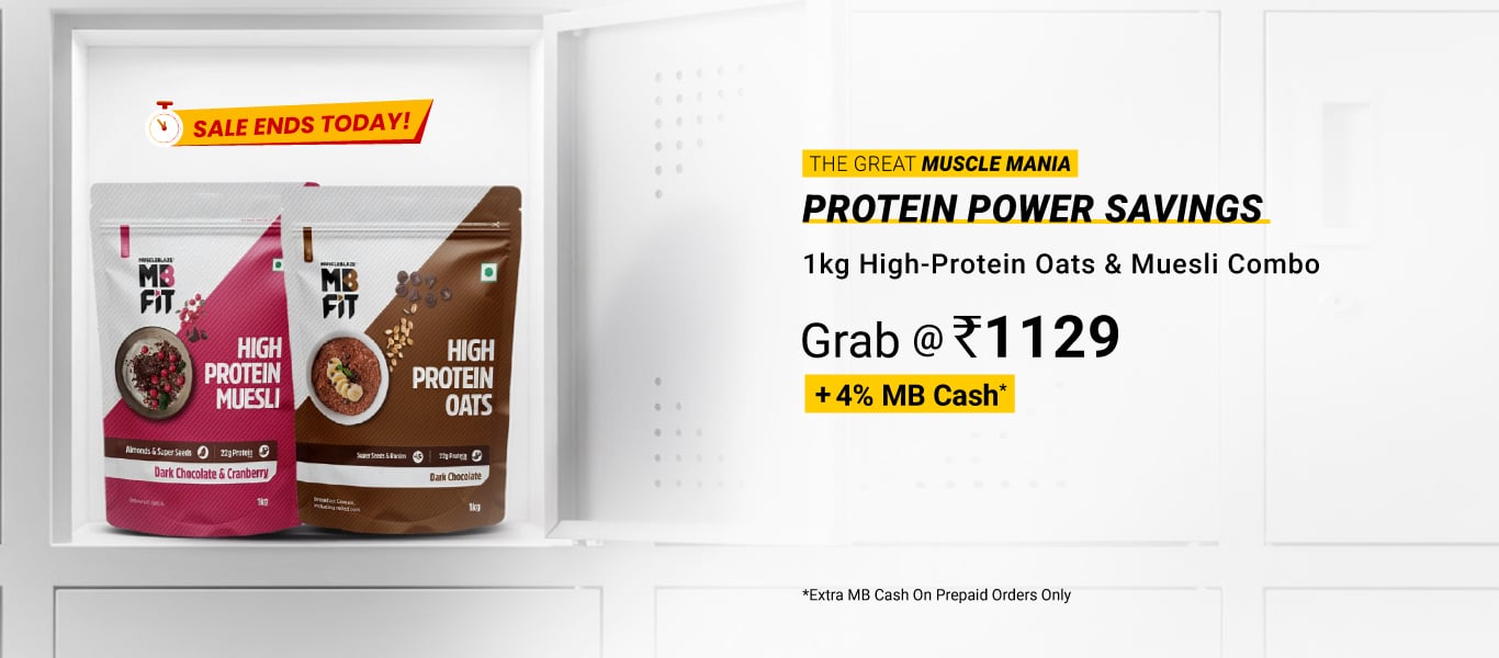 Sale Ends Today: High Protein Oats Dark Chocolate & High Protein Muesli Dark Chocolate & Cranberry 1 kg Combo @ 1129 + 4% MB Cash