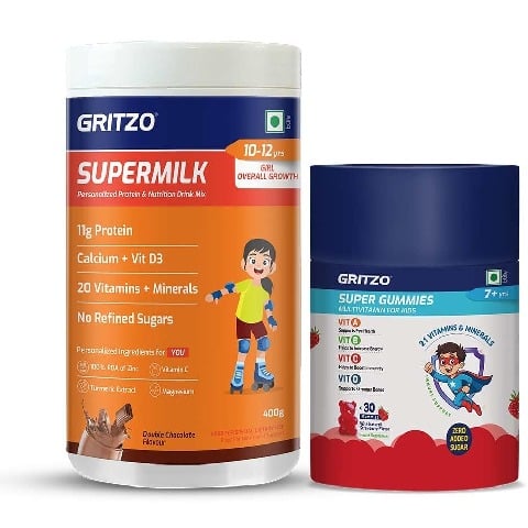 2 - Gritzo Supermilk Immunity Kit,  400 g  Chocolate for Girl 10-12 Yrs with Gummies 