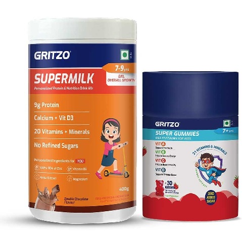2 - Gritzo Supermilk Immunity Kit,  400 g  Chocolate for Girl 7-9 Yrs with Gummies 