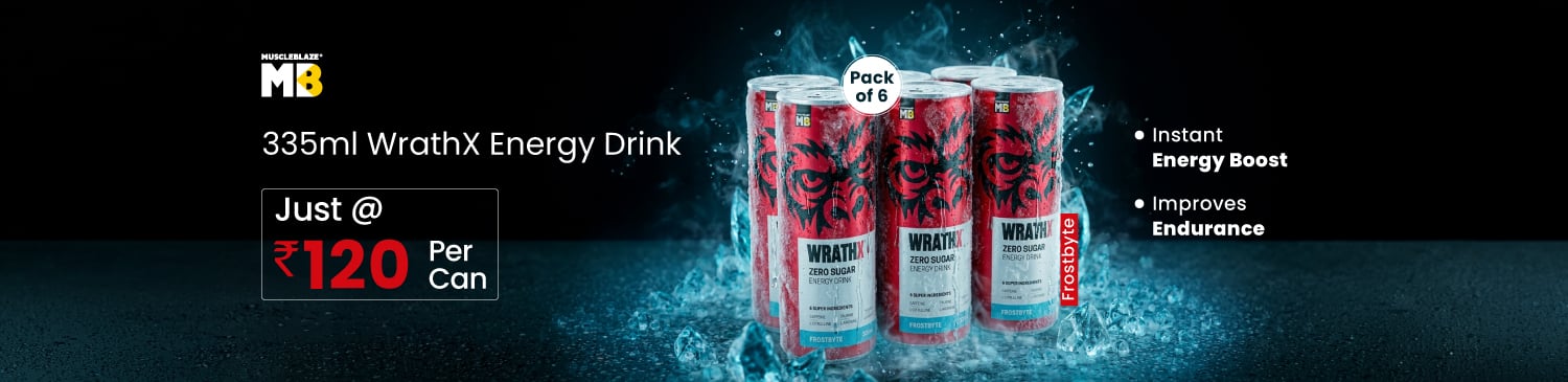 MuscleBlaze WrathX Energy Drink, 335 ml, Frostbyte (Pack of 6) | Just Rs. 120/- Per Can