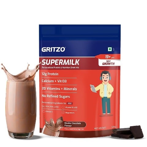 1 - Supermilk Gritzo Growth for Boy 13+ years, 335 g Double Chocolate (Pouch)