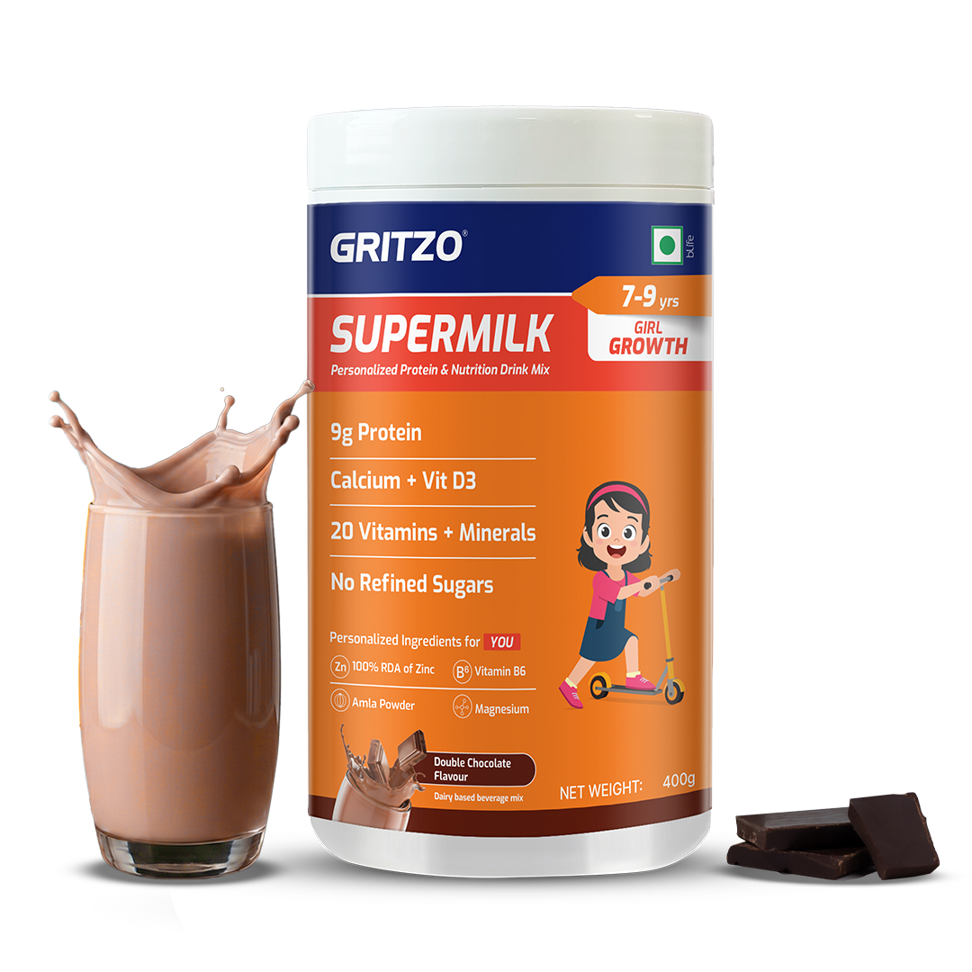1 - Supermilk Overall Growth for 7-9 Yrs Girl, 400 g Double Chocolate 7-9 Yrs Girl Overall Growth With Unrefined Sugar