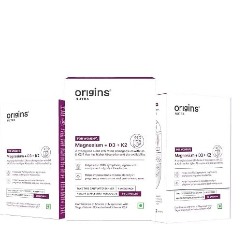 1 - Origins Nutra Magnesium + D3 + K2 for Women,  Unflavoured (Pack of 3)  56 capsules 