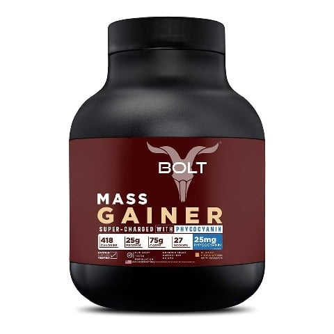 1 - Bolt Mass Gainer Super-Charged With Phycocyanin, 2 lb Piedmont Chocolate