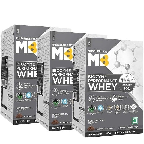 MuscleBlaze Biozyme Performance Whey Rich Chocolate 540g - 15 sachets x 36g