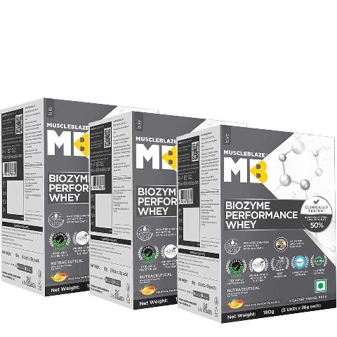 MuscleBlaze Biozyme Performance Whey Magical Mango 540g - 15 sachets x 36g