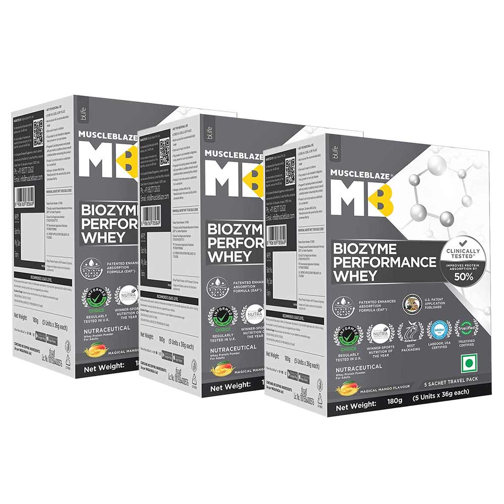 MuscleBlaze Biozyme Performance Whey Magical Mango 540g - 15 sachets x 36g-image-21