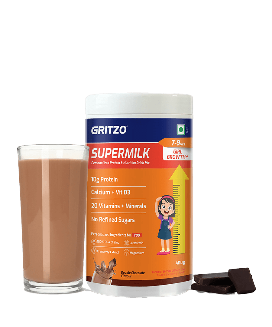 Supermilk Growth+ for Girl 7 to 9 years, 400 g Double Chocolate 7-9 Yrs Girl Growth+ With Unrefined Sugar