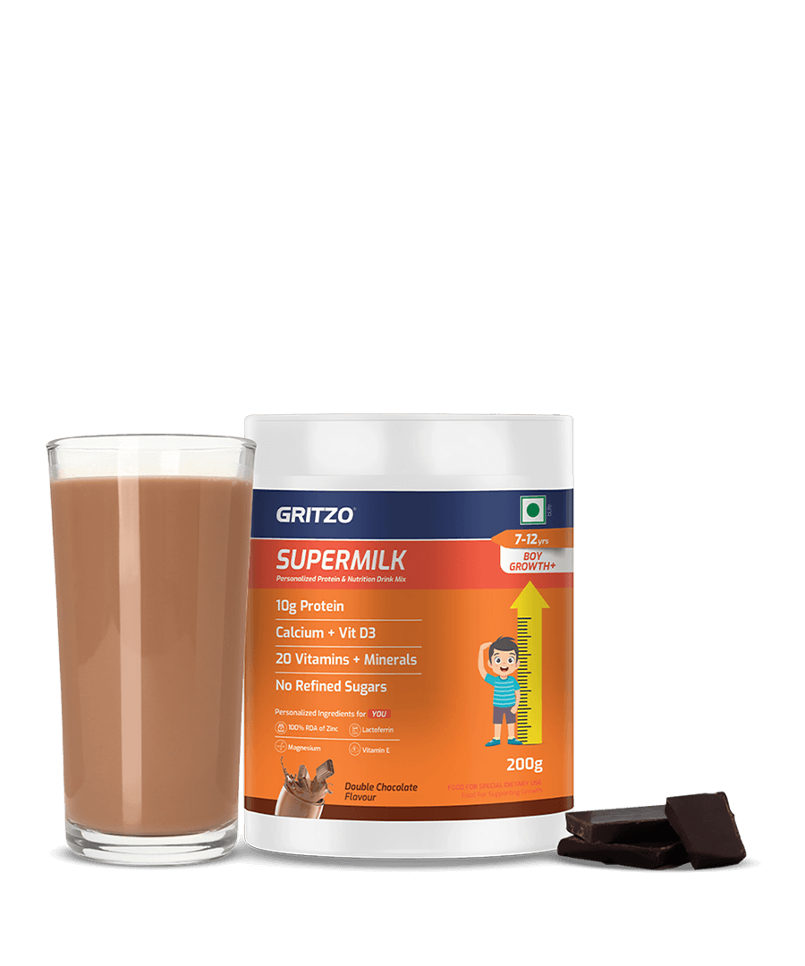 Supermilk Growth+ for Boy 7 to 12 years, 200 g Double Chocolate 7-12 Yrs Boy Growth+ With Unrefined Sugar