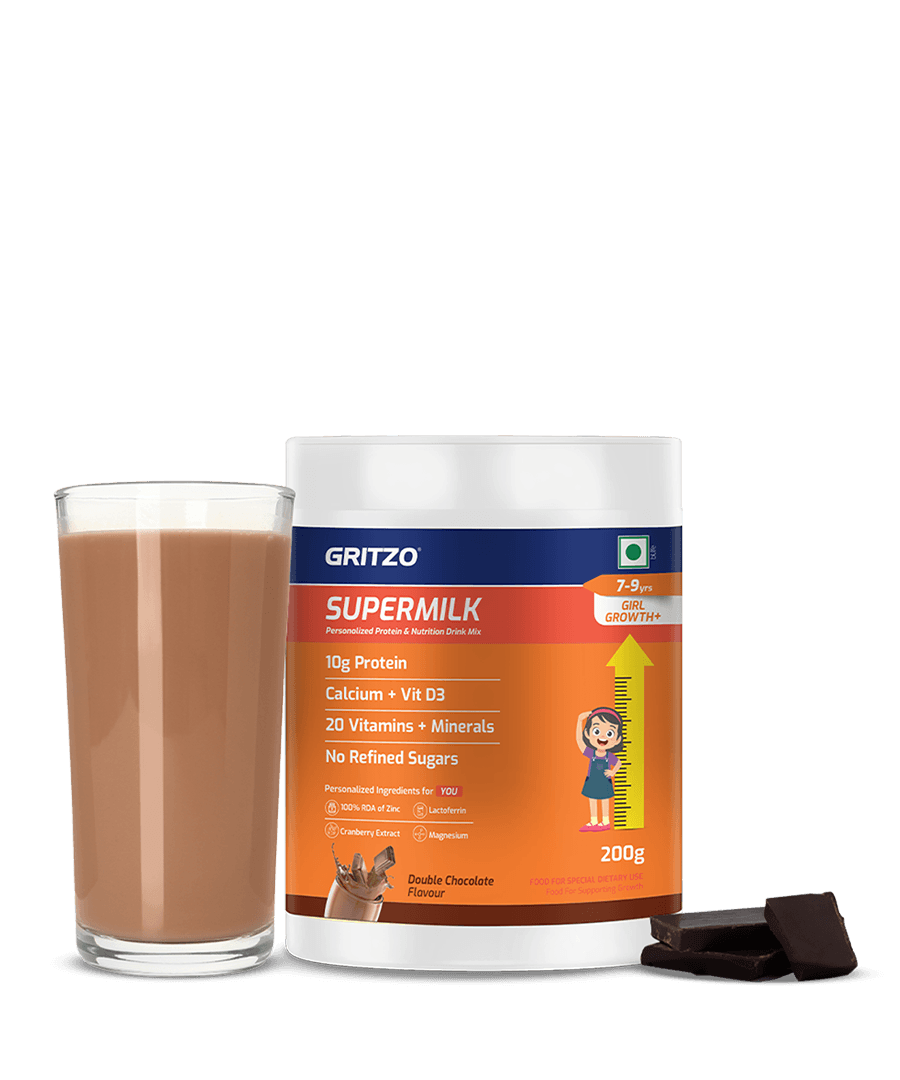 Supermilk Growth+ for Girl 7 to 9 years, 200 g Double Chocolate 7-9 Yrs Girl Growth+ With Unrefined Sugar