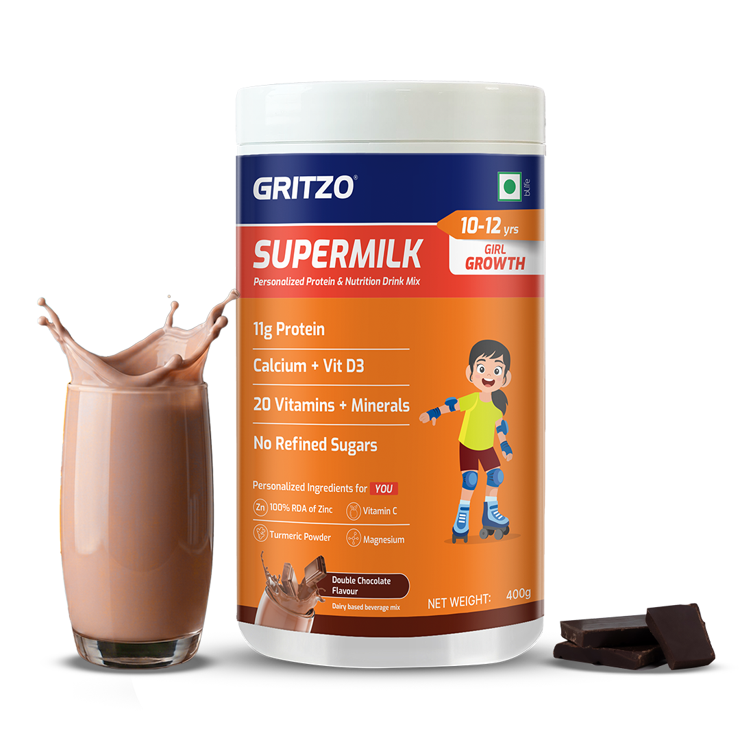 1 - Supermilk Overall Growth for Girl 10 to 12 years, 400 g Double Chocolate 10-12 Yrs Girl Overall Growth With Unrefined Sugar