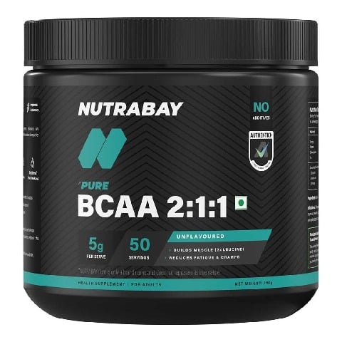 1 - Nutrabay Pure 2:1:1 BCAA Amino Acid, 0.55 lb 50 Servings Unflavoured