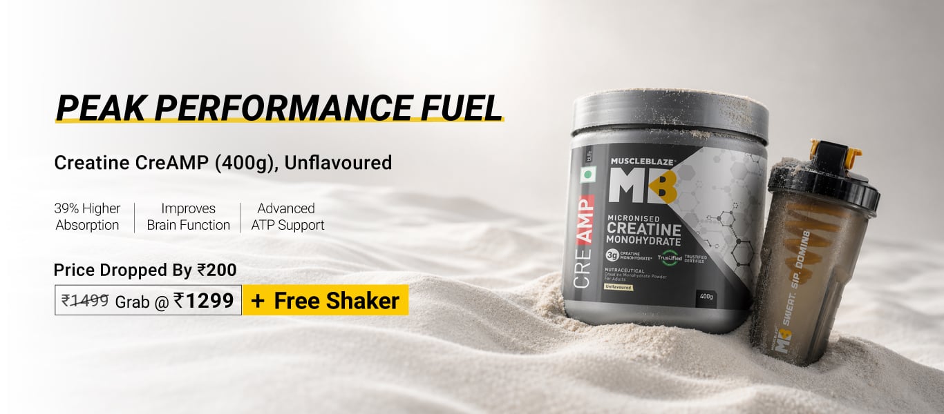 Creatine Monohydrate CreAMP 400g Unflavoured @ 1299 + Free Shaker