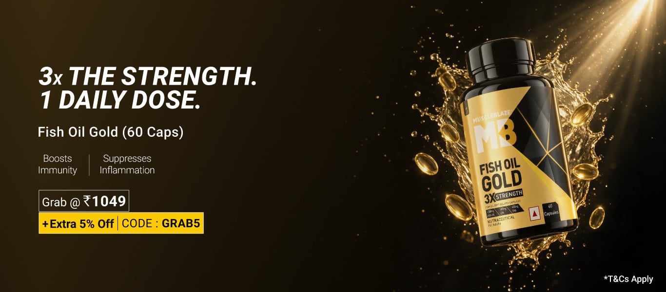 MuscleBlaze Omega 3 Fish Oil Gold 3x Triple Strength (EPA & DHA) 60 capsules @ 1049 + Extra 5% Off W/code: GRAB5