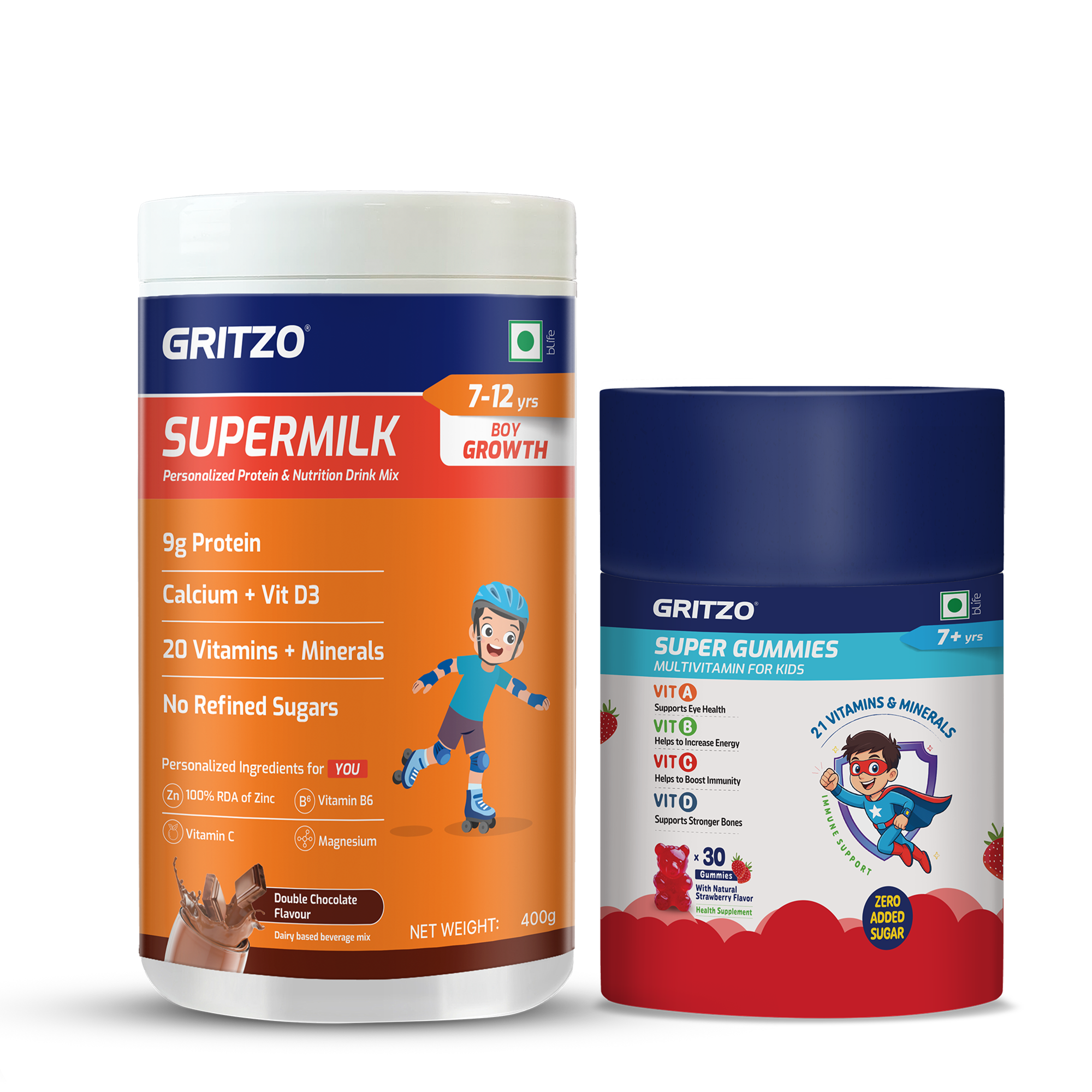 2 - Gritzo Immunity Kit, 400 g Chocolate with Gummies 7-12 Yrs Boy Immunity Booster With Unrefined Sugar