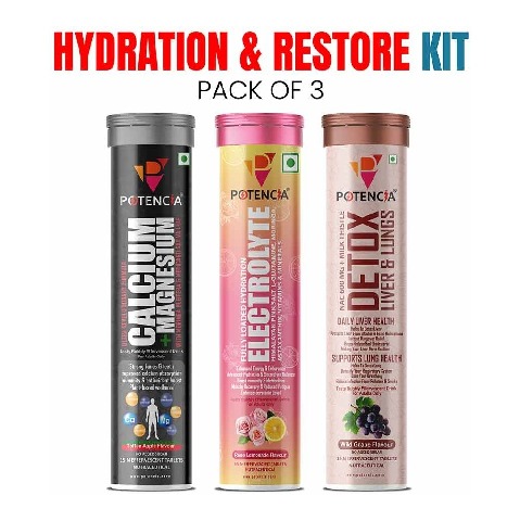 5 - Potencia Hydration & Restore Kit,  3 Piece(s)/Pack  Electrolyte(Rose Lemonade),Calcium & Magnesium(Toffee Apple),Detox Liver & Lungs(wild Grape) 