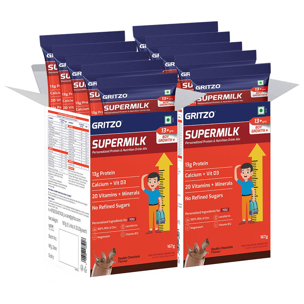 1 - Supermilk Growth+ for Boy 13+ years, 333 g Double Chocolate 13+ Yrs Boy Growth+ With Unrefined Sugar