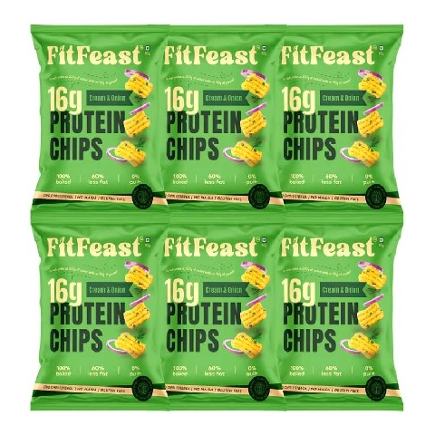1 - FitFeast Protein Chips, 60 g Cream & Onion (Pack of 6)