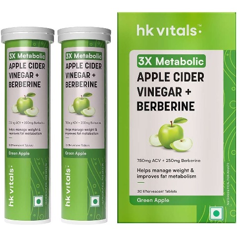 HealthKart HK Vitals 3x Metabolic ACV + Berberine Effervescent, 30 tablet(s) Green Apple (Pack of 2)