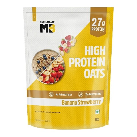 2 - MuscleBlaze High Protein Oats, 1 kg Banana Strawberry