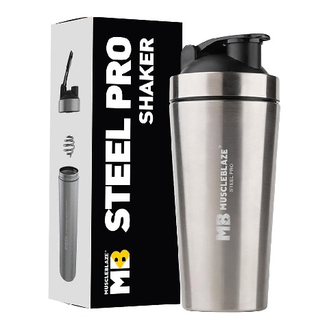 8 - MuscleBlaze Stainless Steel Gym Shaker, Silver 700 ml