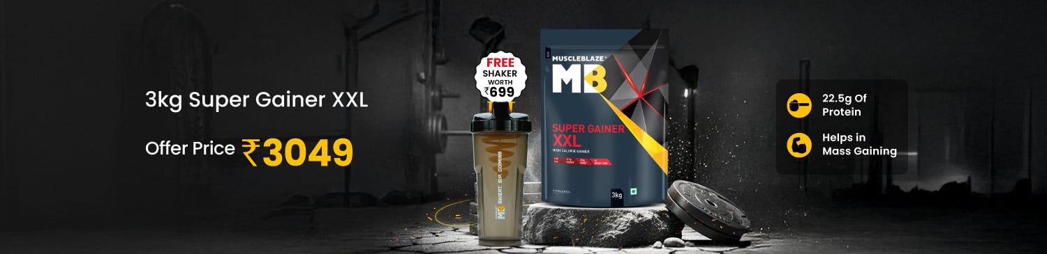 MuscleBlaze Super Gainer XXL, 3 kg Range| Offer Price - 3049 + Free Shaker (Worth Rs. 699)