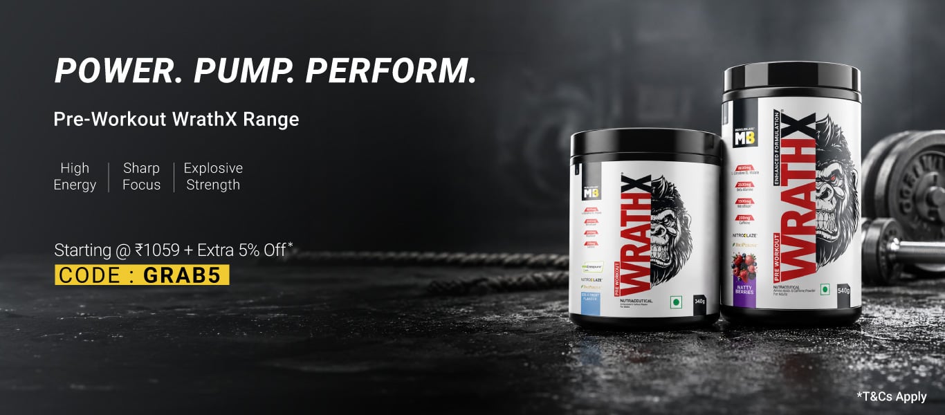 Pre Workout WrathX Range - Starting @ Rs. 1059 + Extra 5% Off, Code: GRAB5