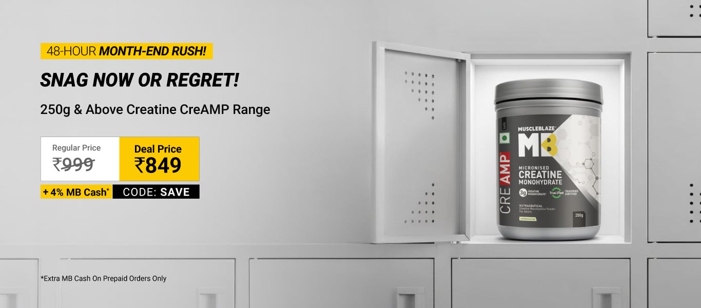 250g and above Creatine CreAMP Range @ 849, code: SAVE + 4% MB Cash