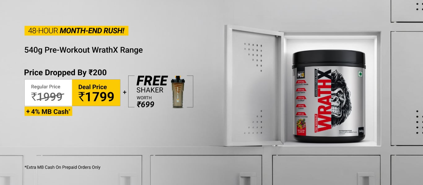 540g Pre Workout WrathX Range @ 1799 + Free Shaker + 4% MB Cash | price dropped by rs. 200