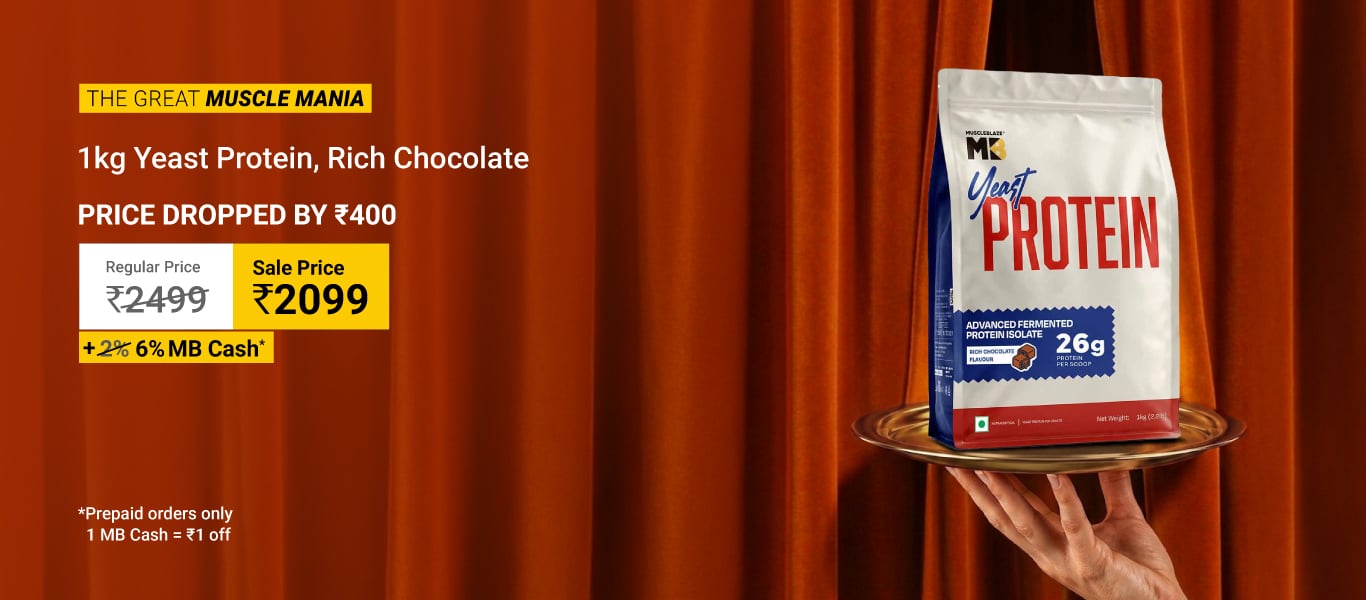 MuscleBlaze Yeast Protein, 2.2 lb Rich Chocolate @ 2099 + 6% MB Cash | Price Dropped By Rs. 400
