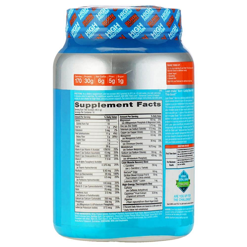 supplementinfo - GNC Lean Shake Burn,  1.64 lb  Cookies & Cream 
