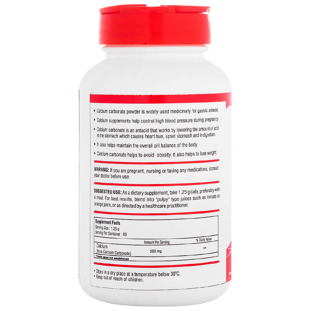 supplement - Healthvit Calcium Carbonate 500mg Pure Powder,  100 g 